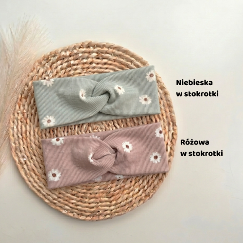 Opaski przeplatane w stokrotki- różowa i niebieska