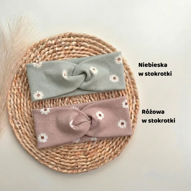 Opaski przeplatane w stokrotki- różowa i niebieska