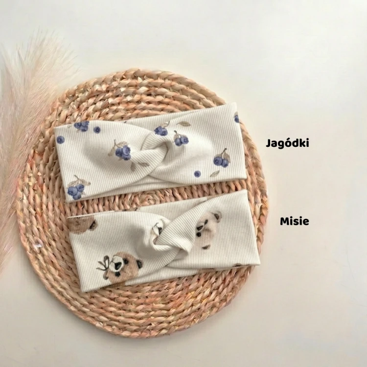 Opaski przeplatane w stokrotki- misie i jagódki